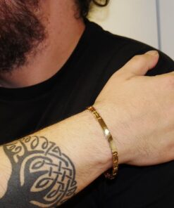 Alternative view of Pulsera Hombre Oro 18k con Placa Bicolor Oro Amarillo y Blanco 5 mm Cierre de Seguridad