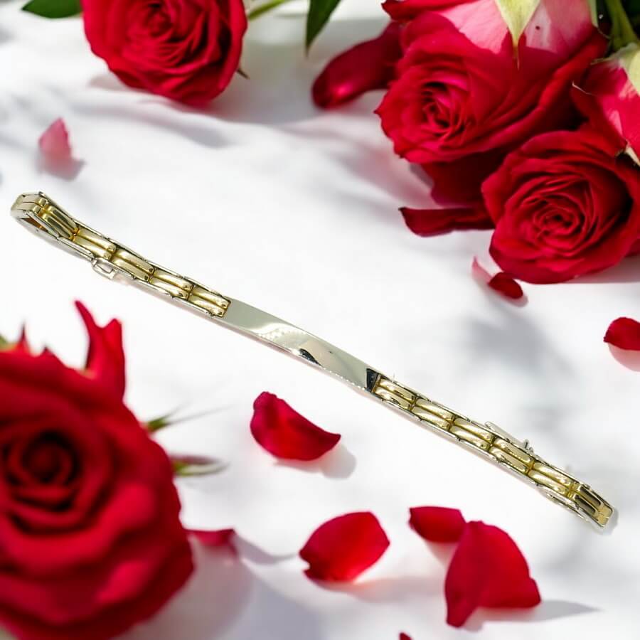 Pulsera Hombre Oro 18k con Placa Bicolor Oro Amarillo y Blanco 5 mm Cierre de Seguridad - Imagen 8