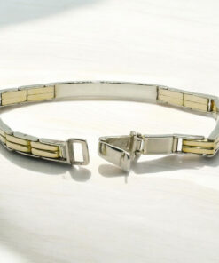 Pulsera Hombre Oro 18k con Placa Bicolor Oro Amarillo y Blanco 5 mm Cierre de Seguridad - Imagen 7