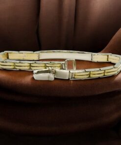 Pulsera Hombre Oro 18k con Placa Bicolor Oro Amarillo y Blanco 5 mm Cierre de Seguridad - Imagen 9