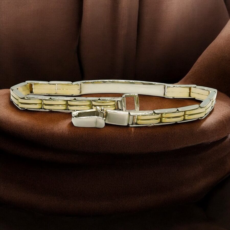 Pulsera Hombre Oro 18k con Placa Bicolor Oro Amarillo y Blanco 5 mm Cierre de Seguridad - Imagen 9