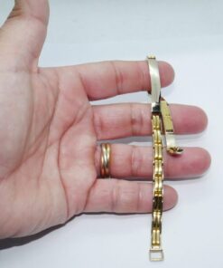 Pulsera Hombre Oro 18k con Placa Bicolor Oro Amarillo y Blanco 5 mm Cierre de Seguridad - Imagen 3