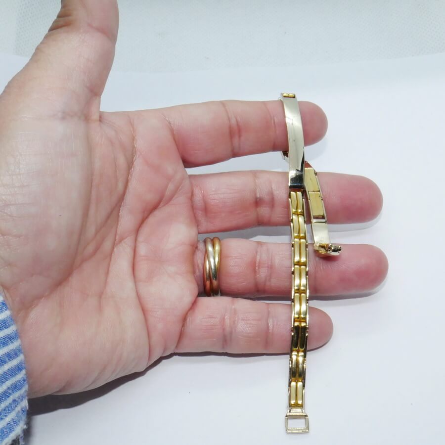 Pulsera Hombre Oro 18k con Placa Bicolor Oro Amarillo y Blanco 5 mm Cierre de Seguridad - Imagen 3