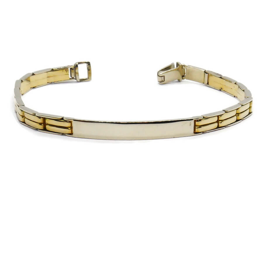 Pulsera Hombre Oro 18k con Placa Bicolor Oro Amarillo y Blanco 5 mm Cierre de Seguridad - Imagen 5