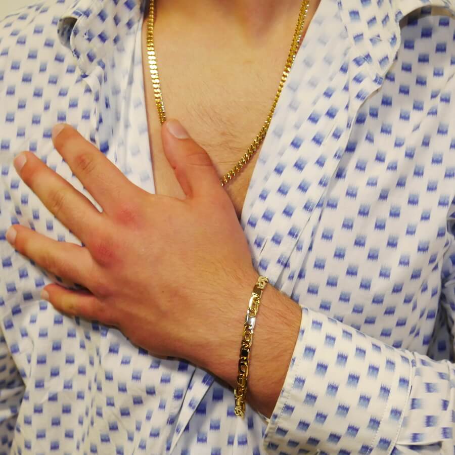 Pulsera de Oro 18k para Hombre 7 mm Maciza – Cadena Ojo de Tigre con Cierre Mosquetón - Imagen 2