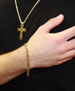 Alternative view of Pulsera Never Say Never de Oro Amarillo 18k para Hombre – Cadena Barbada Maciza