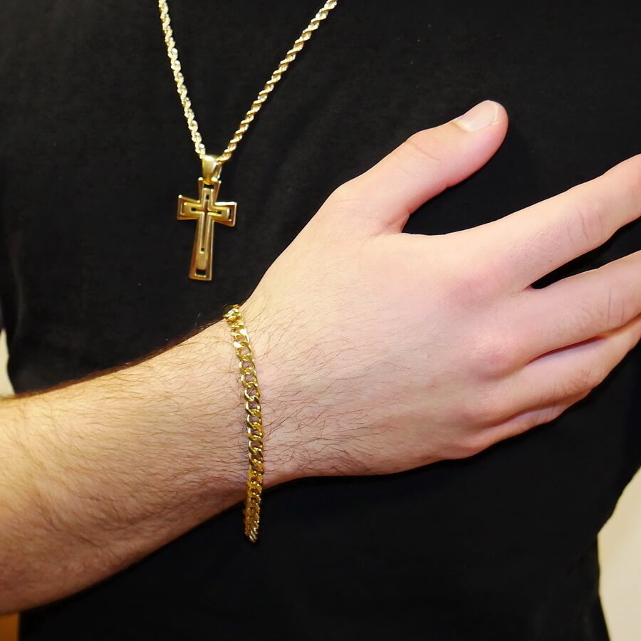 Pulsera Never Say Never de Oro Amarillo 18k para Hombre – Cadena Barbada Maciza - Imagen 2