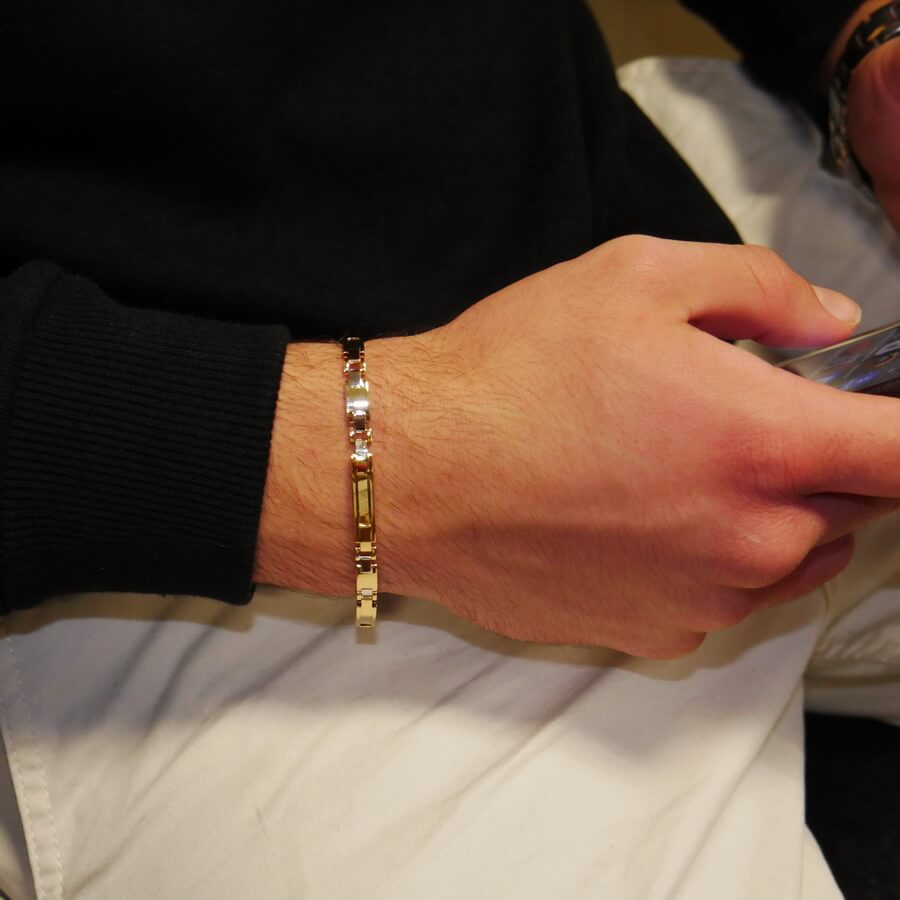 Pulsera Bicolor Oro 18k para Hombre 5 mm 20,5 cm – Eslabones Forrados - Imagen 2