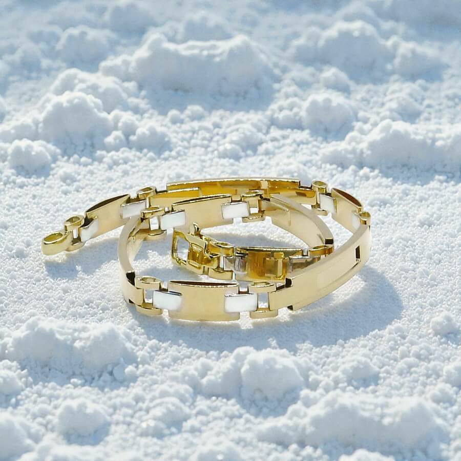 Pulsera Bicolor Oro 18k para Hombre 5 mm 20,5 cm – Eslabones Forrados - Imagen 5