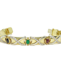 Pulsera de Oro Amarillo 18k con Esmeraldas, Rubíes y Zafiros – 43,05 g