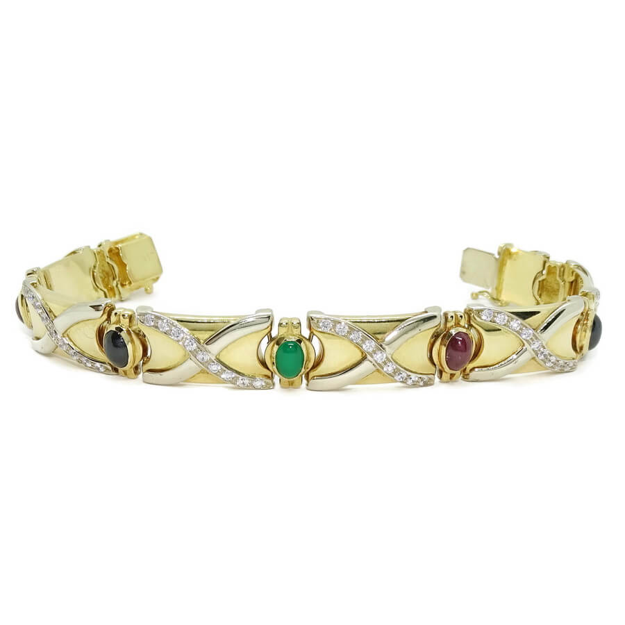 Pulsera de Oro Amarillo 18k con Esmeraldas, Rubíes y Zafiros – 43,05 g