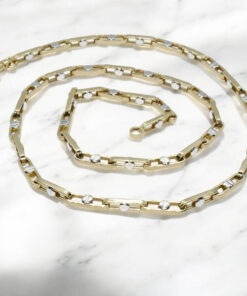 Cadena de oro amarillo y blanco 18 quilates, eslabón rectangular 60 cm – Joyería masculina premium - Imagen 5