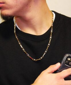 Alternative view of Cadena de oro amarillo y blanco 18 quilates, eslabón rectangular 60 cm – Joyería masculina premium