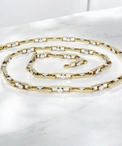 Cadena de oro amarillo y blanco 18 quilates, eslabón rectangular 60 cm – Joyería masculina premium - Imagen 6