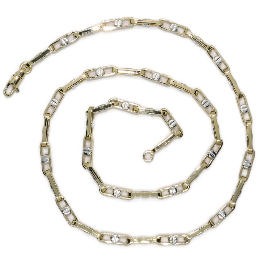 Cadena de oro amarillo y blanco 18 quilates, eslabón rectangular 60 cm – Joyería masculina premium - Imagen 7
