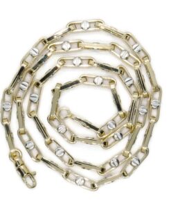 Cadena de oro amarillo y blanco 18 quilates, eslabón rectangular 60 cm – Joyería masculina premium