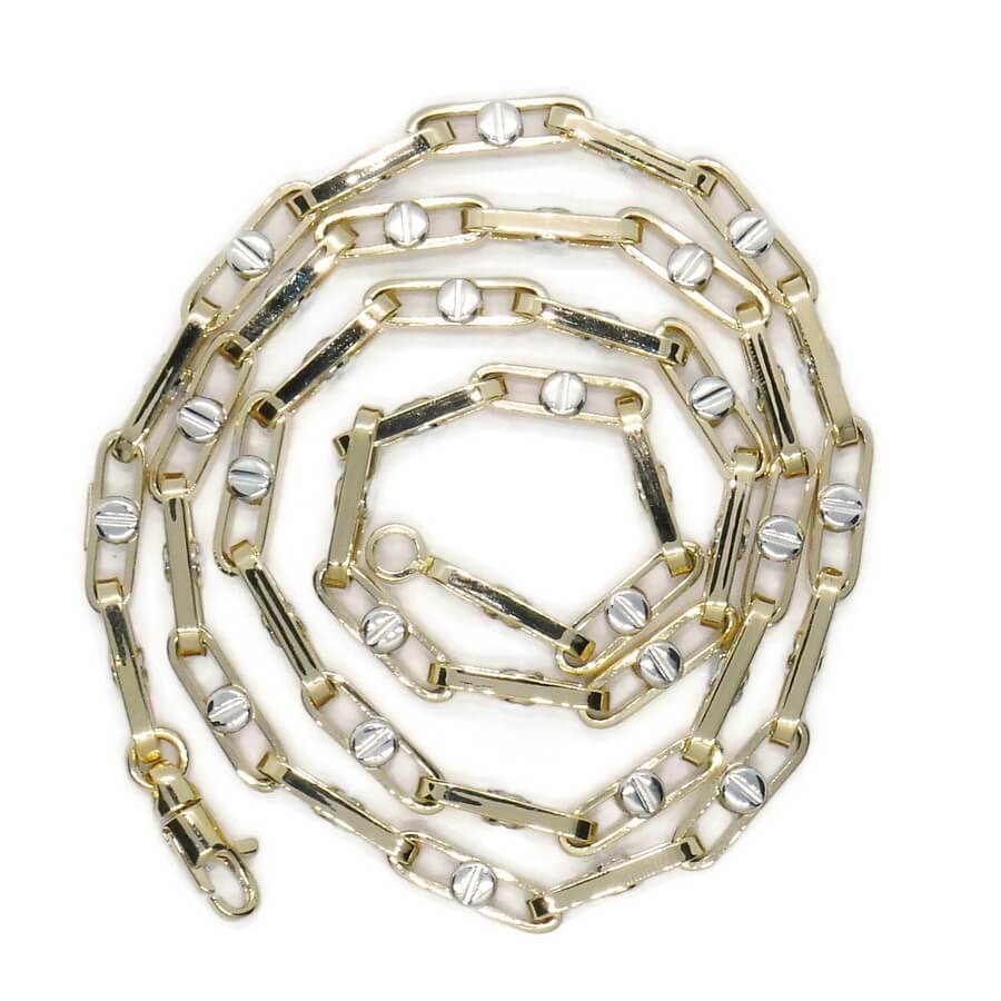 Cadena de oro amarillo y blanco 18 quilates, eslabón rectangular 60 cm – Joyería masculina premium