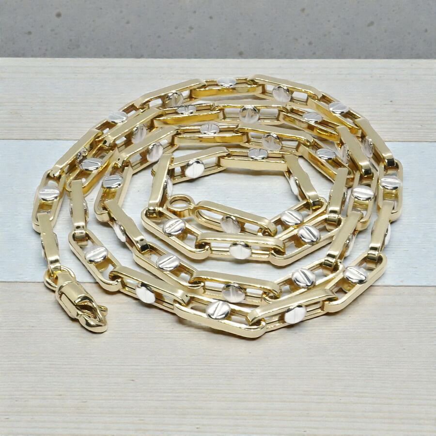 Cadena de oro amarillo y blanco 18 quilates, eslabón rectangular 60 cm – Joyería masculina premium - Imagen 10