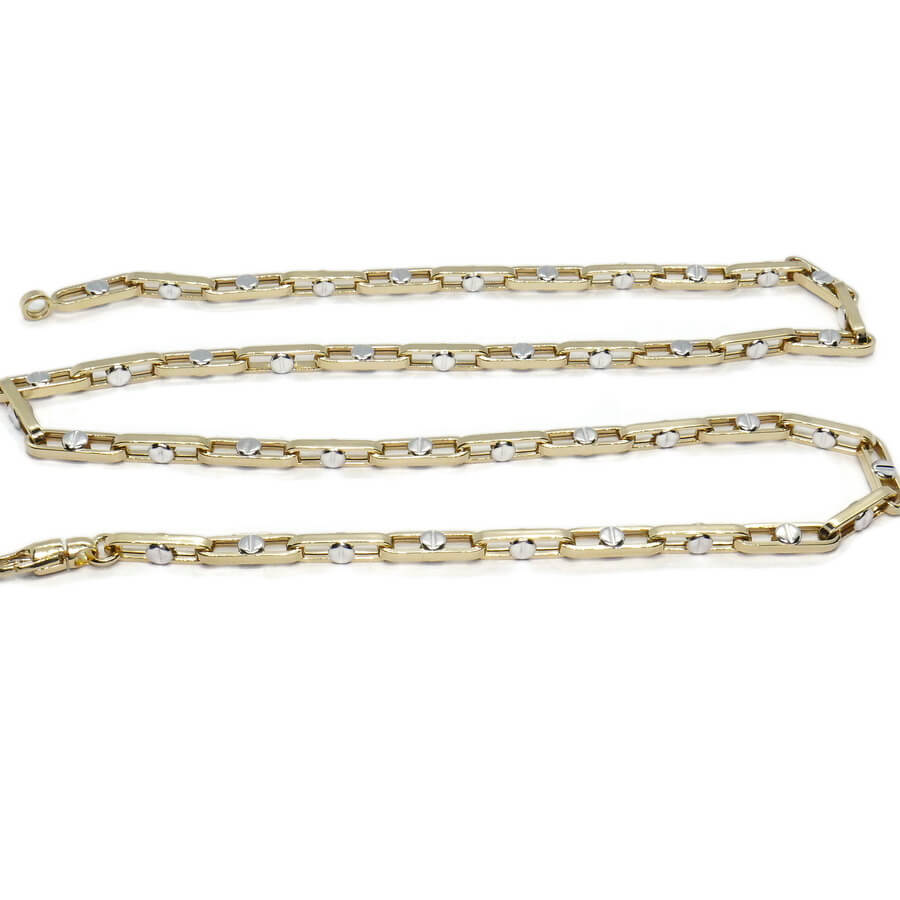 Cadena de oro amarillo y blanco 18 quilates, eslabón rectangular 60 cm – Joyería masculina premium - Imagen 9