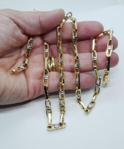 Cadena de oro amarillo y blanco 18 quilates, eslabón rectangular 60 cm – Joyería masculina premium - Imagen 3