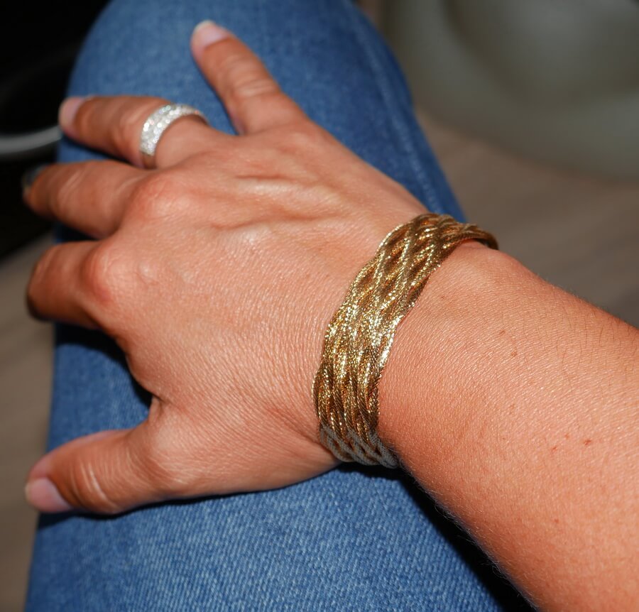Pulsera de oro 18 quilates para mujer modelo trenzado 9 mallas elegante-Grande - Imagen 2