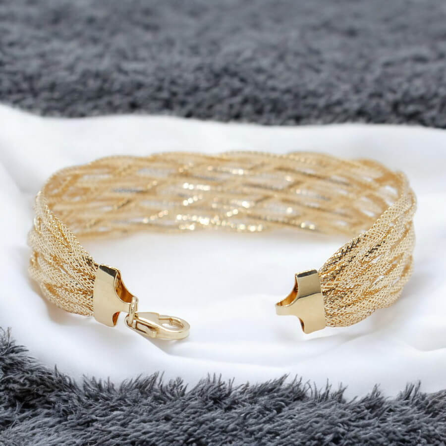 Pulsera de oro 18 quilates para mujer modelo trenzado 9 mallas elegante-Grande - Imagen 5