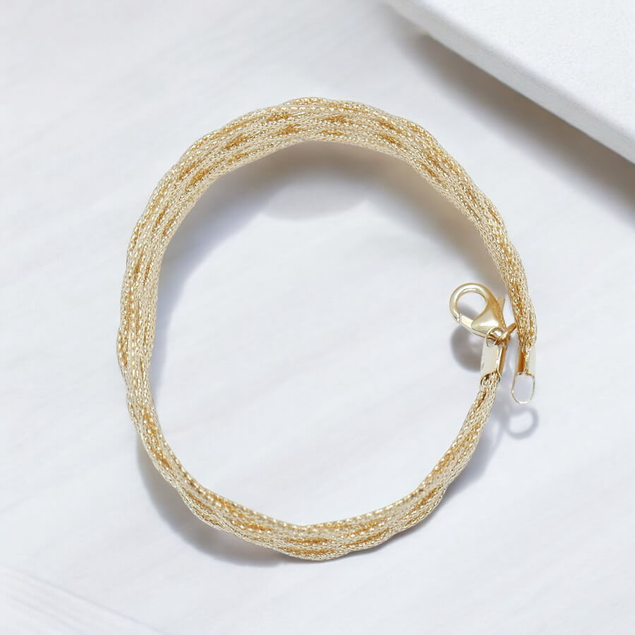 Pulsera de oro 18 quilates para mujer modelo trenzado 9 mallas elegante-Grande - Imagen 6