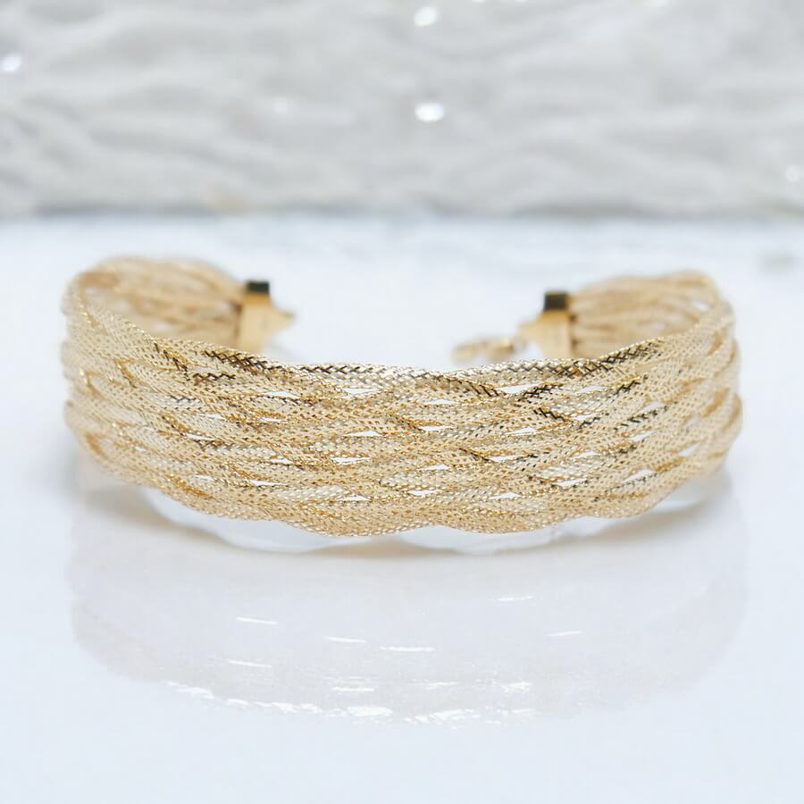 Pulsera de oro 18 quilates para mujer modelo trenzado 9 mallas elegante-Grande