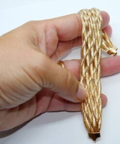 Pulsera de oro 18 quilates para mujer modelo trenzado 9 mallas elegante-Grande - Imagen 3