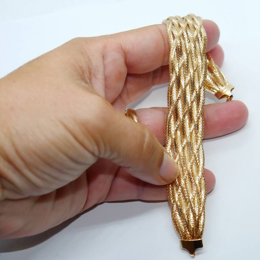 Pulsera de oro 18 quilates para mujer modelo trenzado 9 mallas elegante-Grande - Imagen 3