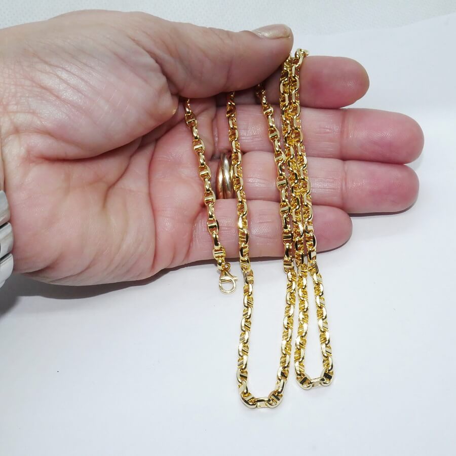 Cadena clásica de oro amarillo 18k 60 cm para colgantes y cruces – Diseño ancla cruzada - Imagen 3