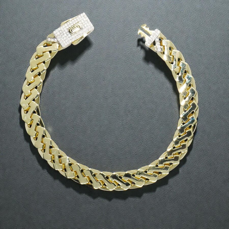 Pulsera Masculina de Oro de 18 Quilates 9 mm con Circonitas y Diseño Articulado - Imagen 5