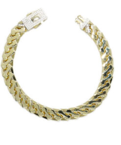 Pulsera Masculina de Oro de 18 Quilates 9 mm con Circonitas y Diseño Articulado