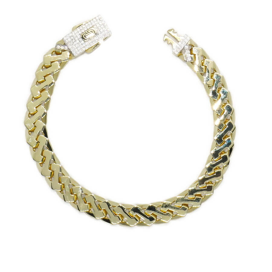 Pulsera Masculina de Oro de 18 Quilates 9 mm con Circonitas y Diseño Articulado