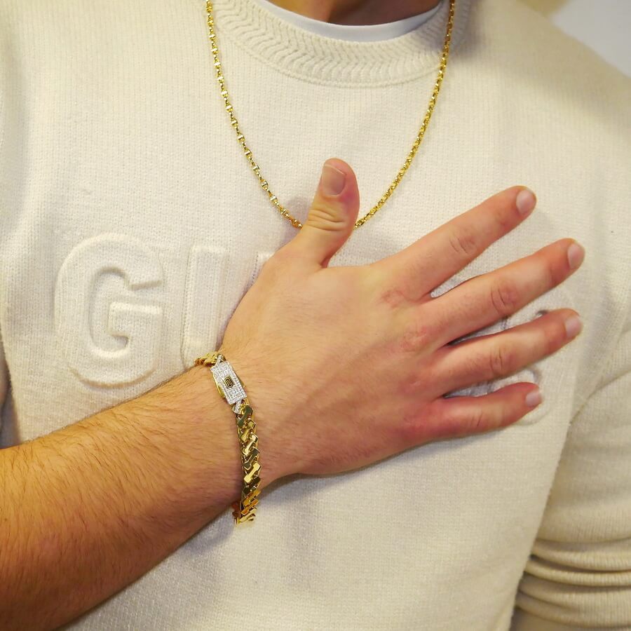 Pulsera Masculina de Oro de 18 Quilates 9 mm con Circonitas y Diseño Articulado - Imagen 2