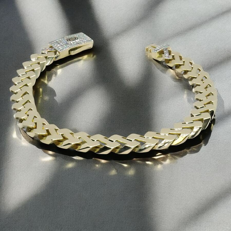 Pulsera Masculina de Oro de 18 Quilates 9 mm con Circonitas y Diseño Articulado - Imagen 4
