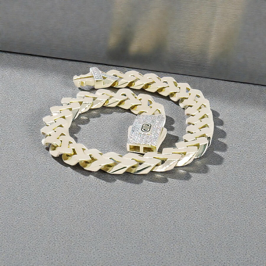 Pulsera Masculina de Oro de 18 Quilates 9 mm con Circonitas y Diseño Articulado - Imagen 6
