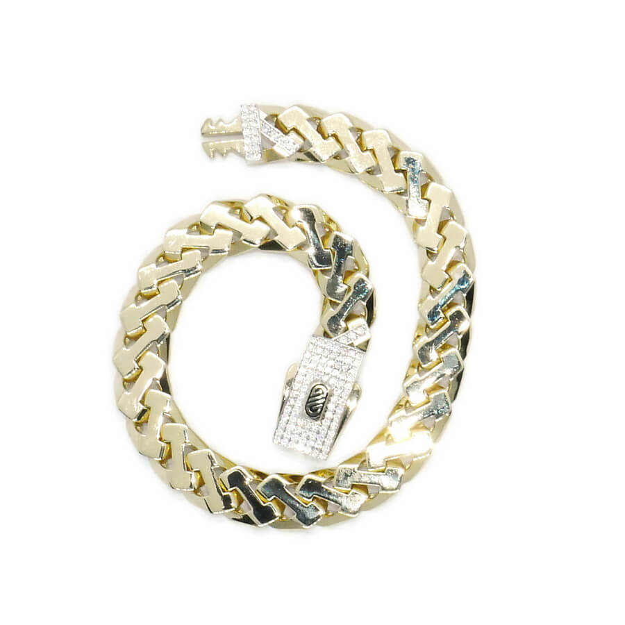 Pulsera Masculina de Oro de 18 Quilates 9 mm con Circonitas y Diseño Articulado - Imagen 7