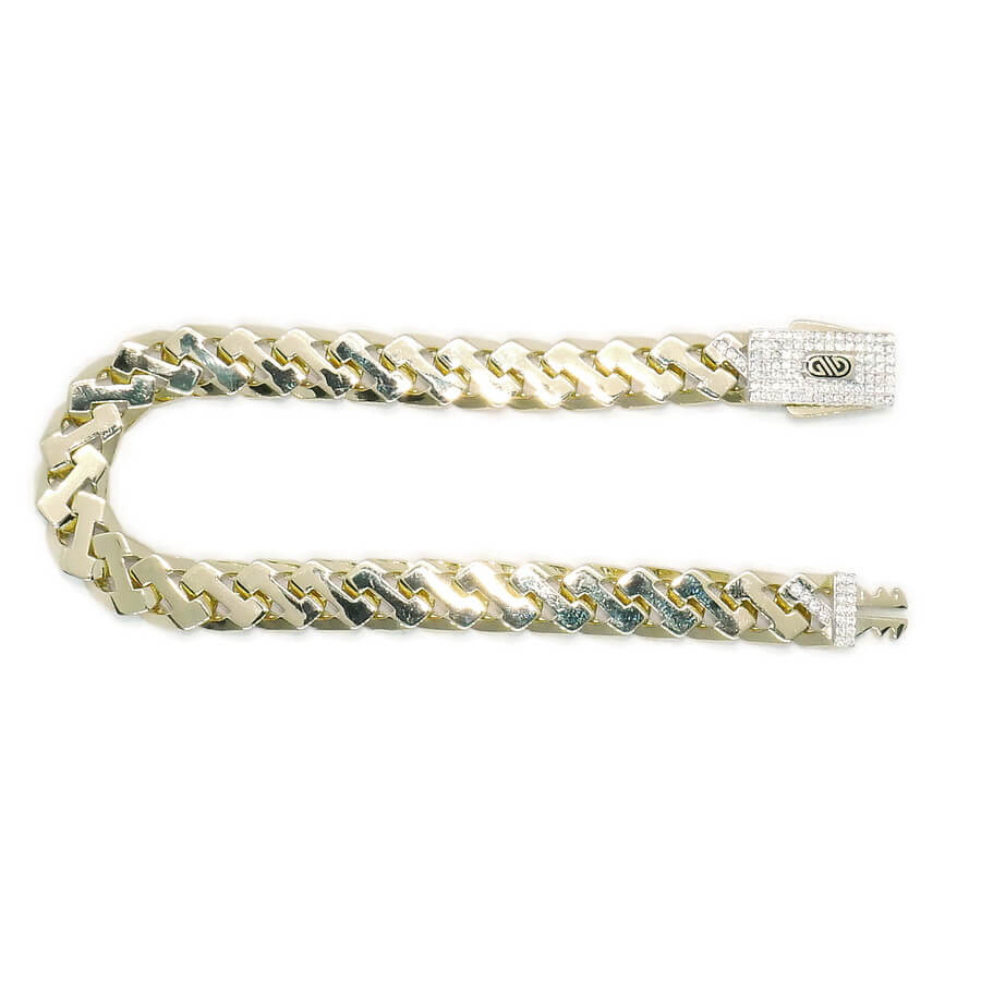 Pulsera Masculina de Oro de 18 Quilates 9 mm con Circonitas y Diseño Articulado - Imagen 10