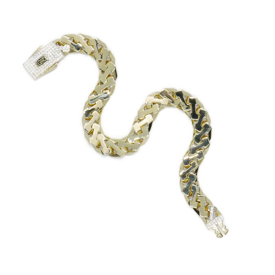 Pulsera Masculina de Oro de 18 Quilates 9 mm con Circonitas y Diseño Articulado - Imagen 9