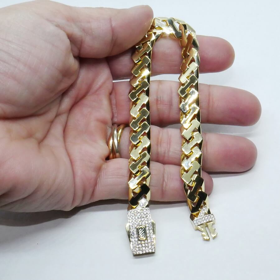 Pulsera Masculina de Oro de 18 Quilates 9 mm con Circonitas y Diseño Articulado - Imagen 3