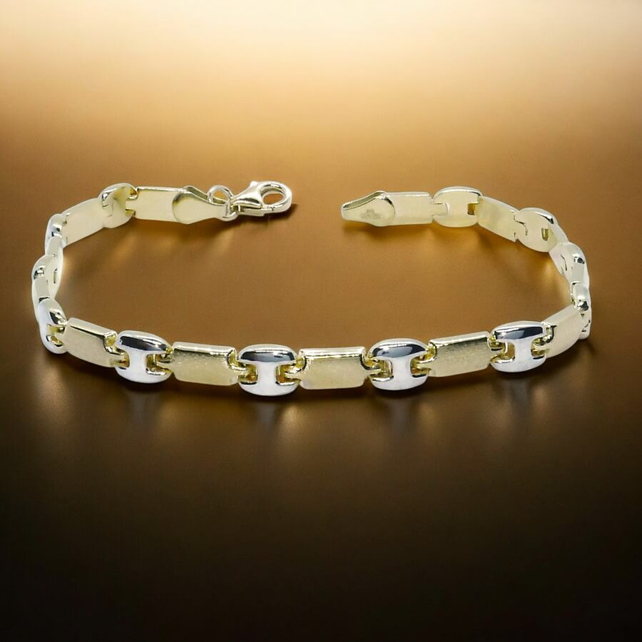 Pulsera bicolor de oro de 18k para mujer, calabrote en oro blanco y cierre mosquetón - Imagen 4