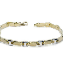 Pulsera bicolor de oro de 18k para mujer, calabrote en oro blanco y cierre mosquetón