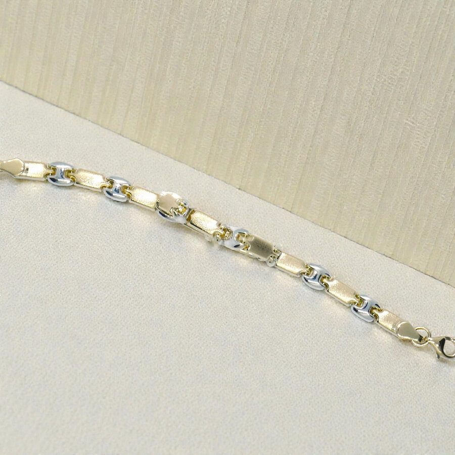 Pulsera bicolor de oro de 18k para mujer, calabrote en oro blanco y cierre mosquetón - Imagen 7