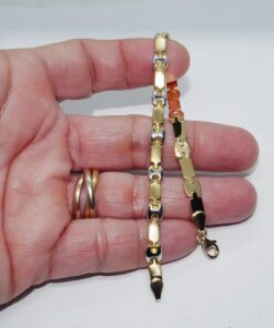 Pulsera bicolor de oro de 18k para mujer, calabrote en oro blanco y cierre mosquetón - Imagen 3