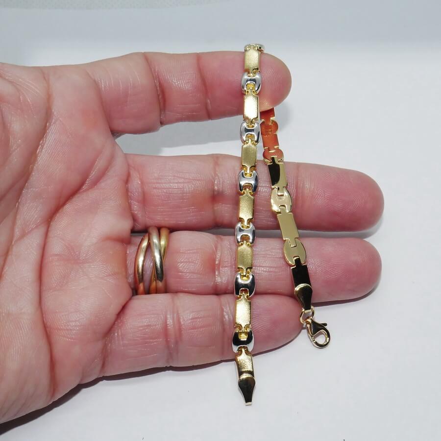 Pulsera bicolor de oro de 18k para mujer, calabrote en oro blanco y cierre mosquetón - Imagen 3