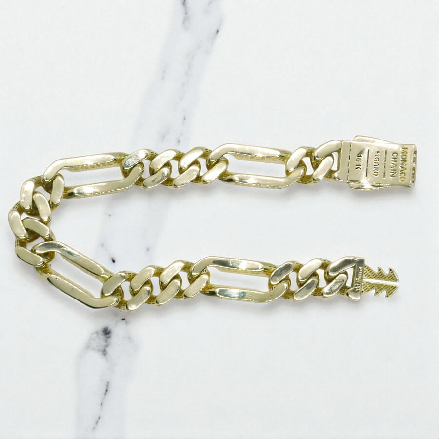 Impresionante pulsera para hombre de oro amarillo de 18k de 21.00 cm de larga y 1.10 cm de ancha, modelo 3x1 , cierre mónaco. 20.70 gr de oro de 18k - Imagen 10