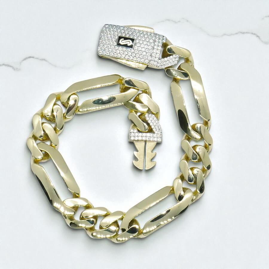 Impresionante pulsera para hombre de oro amarillo de 18k de 21.00 cm de larga y 1.10 cm de ancha, modelo 3x1 , cierre mónaco. 20.70 gr de oro de 18k - Imagen 9