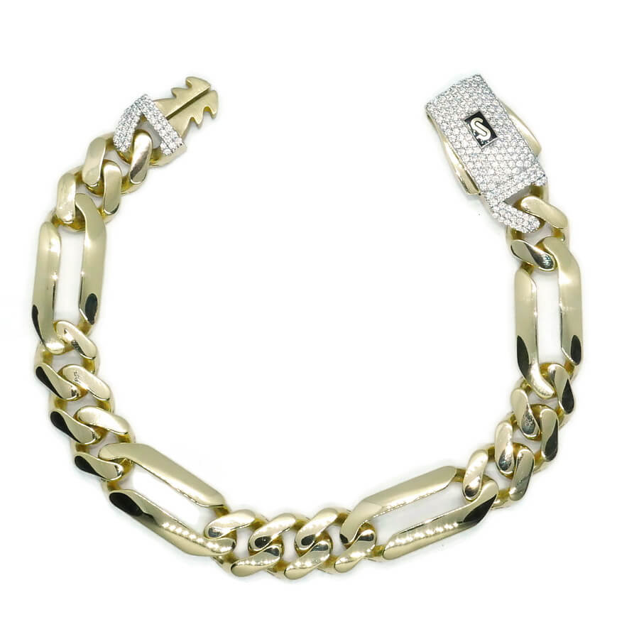 Impresionante pulsera para hombre de oro amarillo de 18k de 21.00 cm de larga y 1.10 cm de ancha, modelo 3x1 , cierre mónaco. 20.70 gr de oro de 18k