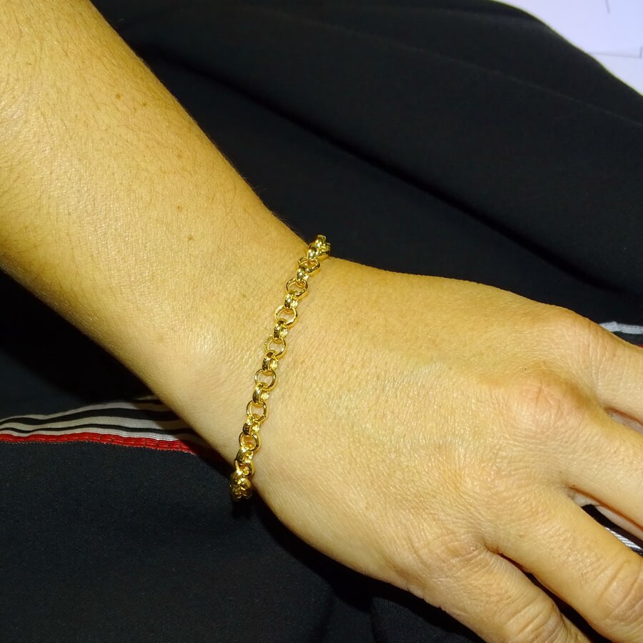 Pulsera de Oro 18k para Mujer Modelo Rolo 5,5 mm – Cadena Elegante de 19 cm en Oro Amarillo - Imagen 2